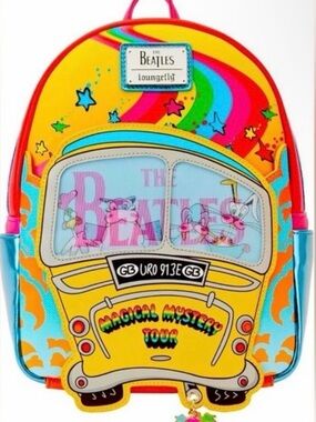 Loungefly Yellow Beatles Magical Mystery Tour Rainbow Bus Backpack